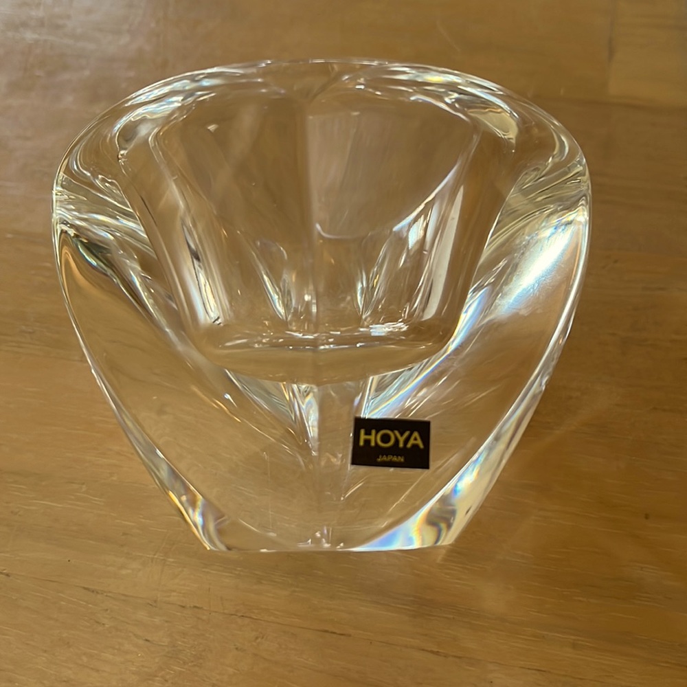 HOYA Japan "Heart" Crystal Votive brilliant, clear, hand blown crystal  4" X 3"